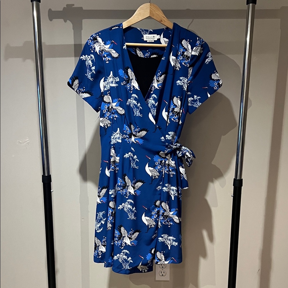 Molly Bracken Blue Bird Print Mini Dress
